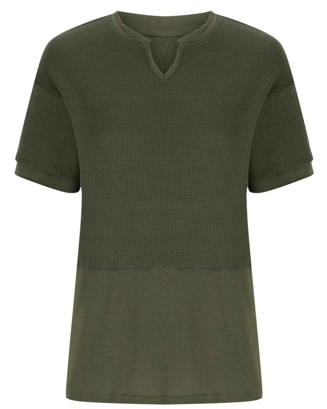 Texture Notched Short Neck T-Shirt