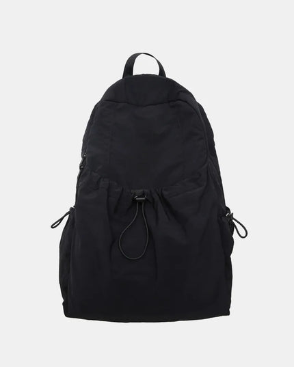 Drawstring Nylon Backpack Bag Black One Size
