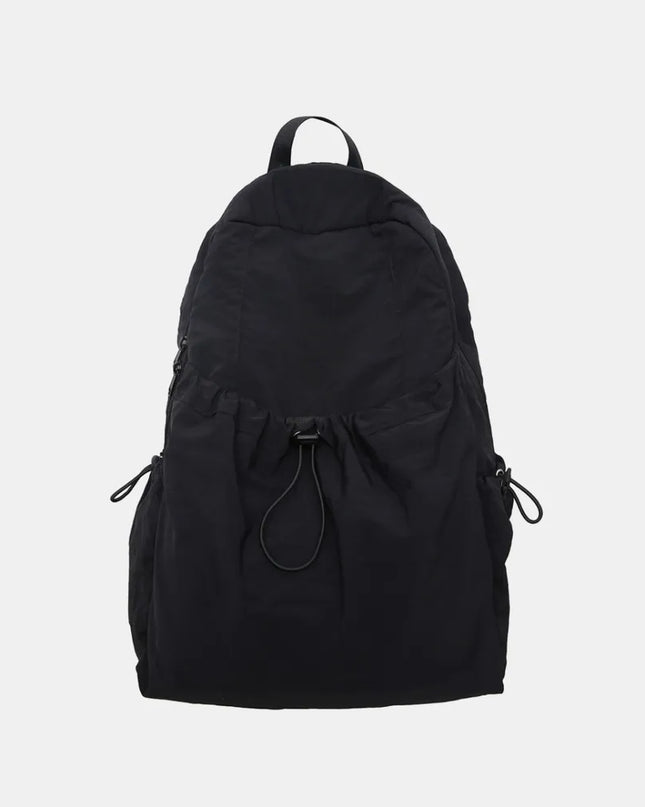 Drawstring Nylon Backpack Bag Black One Size