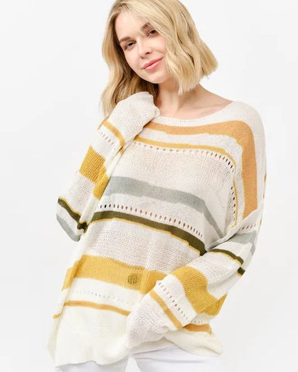 And The Why Abstract Striped Light Weight Loose Sweater