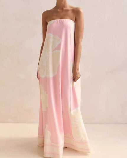 Smocked Printed Tube Maxi Dress