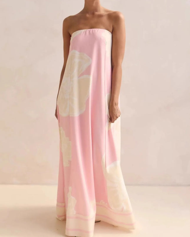 Smocked Printed Tube Maxi Dress