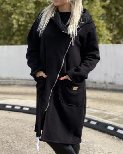 Full Size Asymmetrical Zip-Up Hooded Fleece Outerwear Plus Size