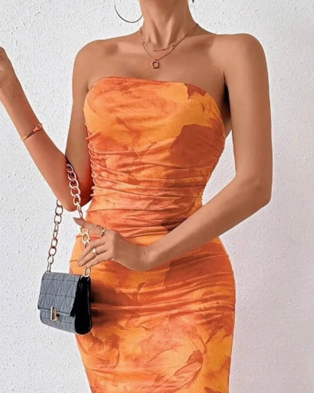 Printed Side Slit Tube Dress