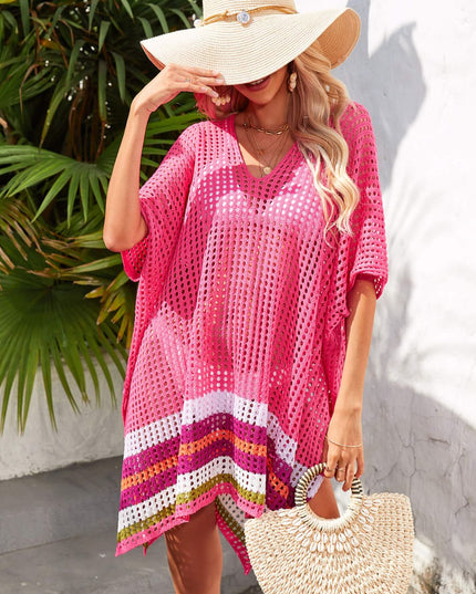 Angel Wings Rainbow Stripe Openwork Slit Cover-Up