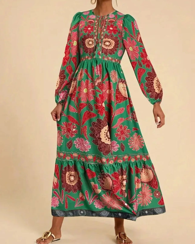 Floral Tie Waist Long Sleeve Dress