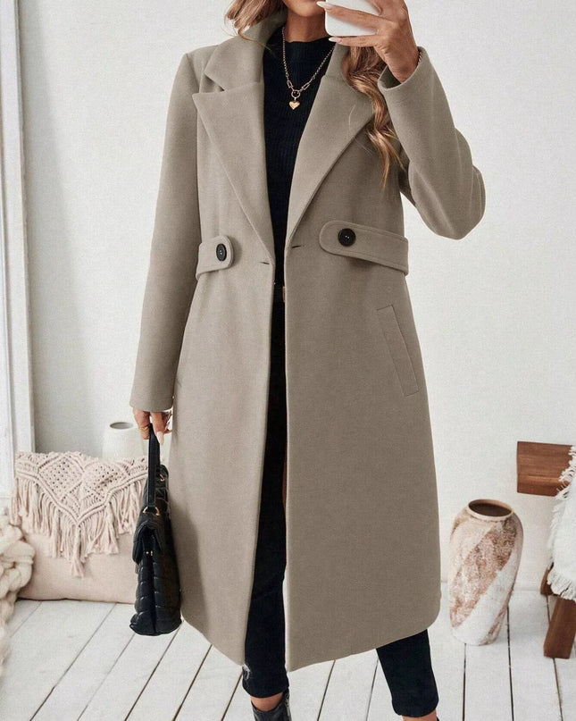 One Button Wool Blend Overcoat Khaki