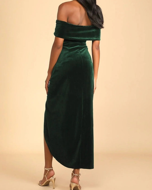 Off-Shoulder Wrap Dress with Side Slit