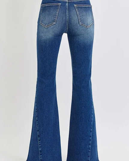 RISEN Distressed Button-Fly Flare Jeans