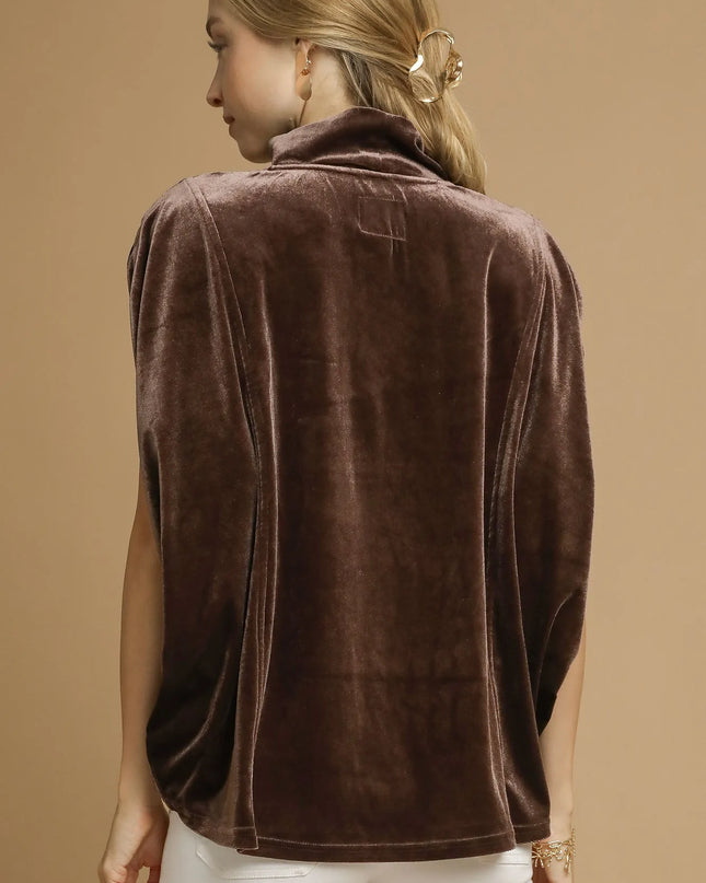 Umgee Velvet Mock Neck Sleeveless Blouse