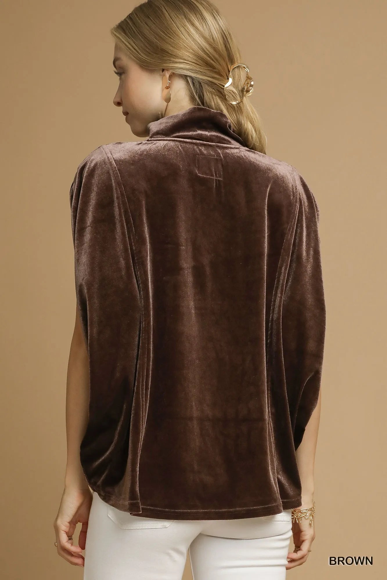 Umgee Velvet Mock Neck Sleeveless Blouse