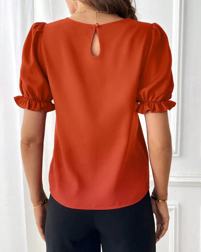 Round Neck Flounce Sleeve Blouse 