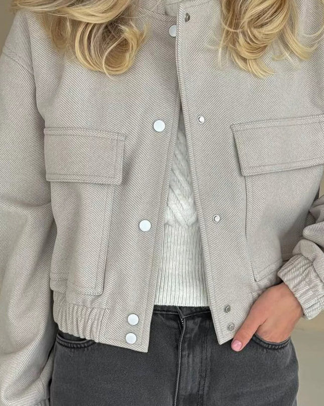 Casual Cropped Snap-Down Jacket