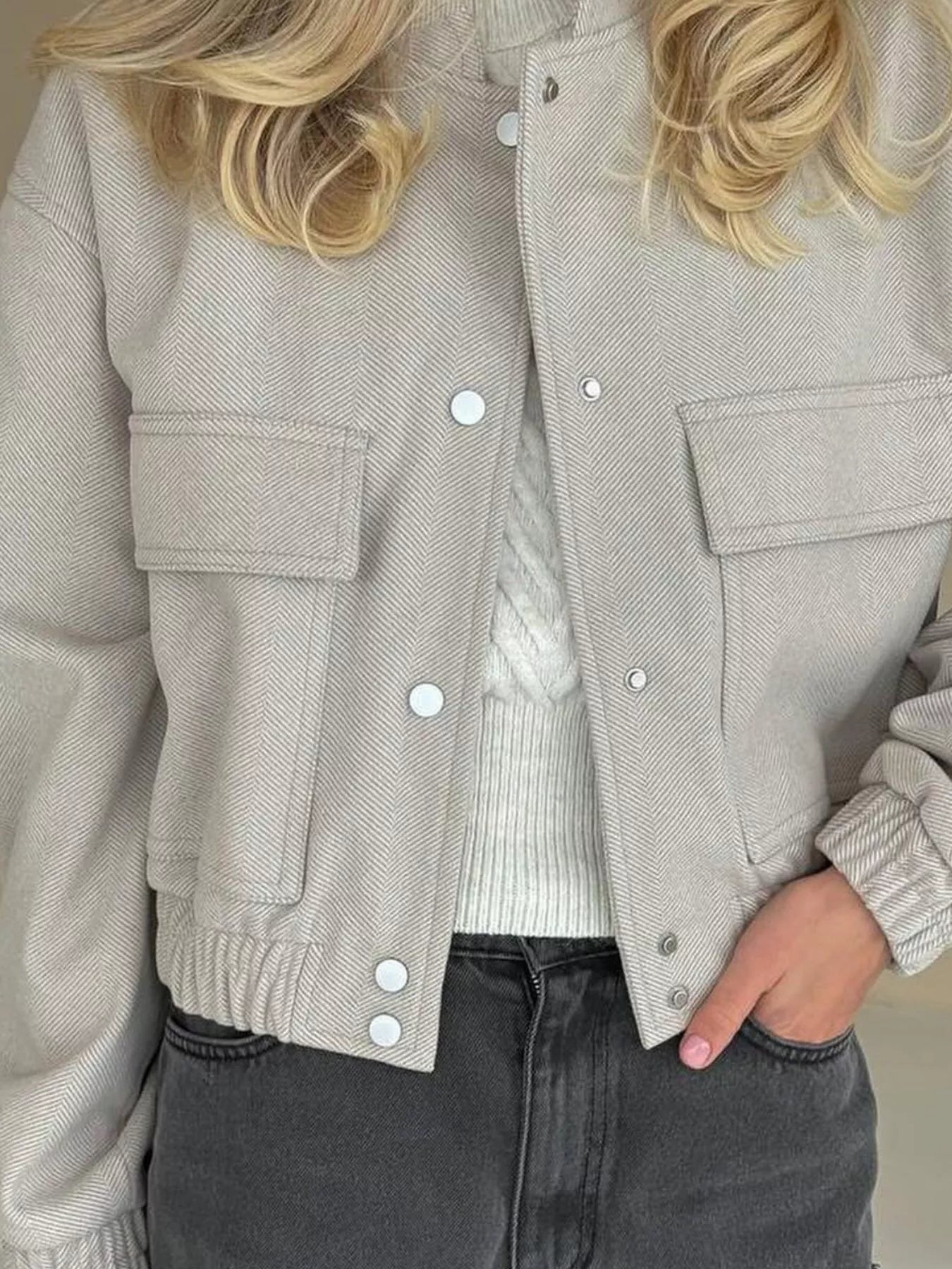 Casual Cropped Snap-Down Jacket