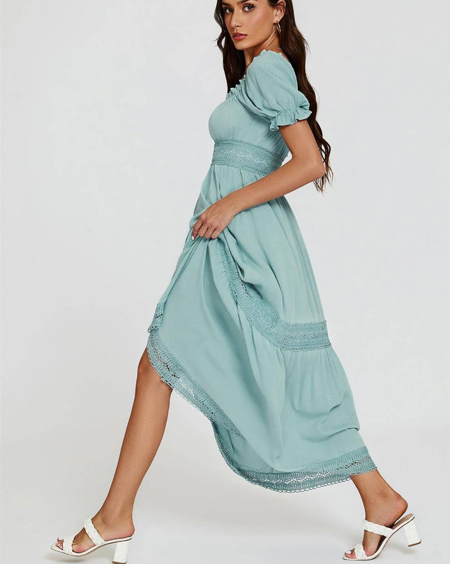 Lace Detail Bardot Maxi Dress in Blue