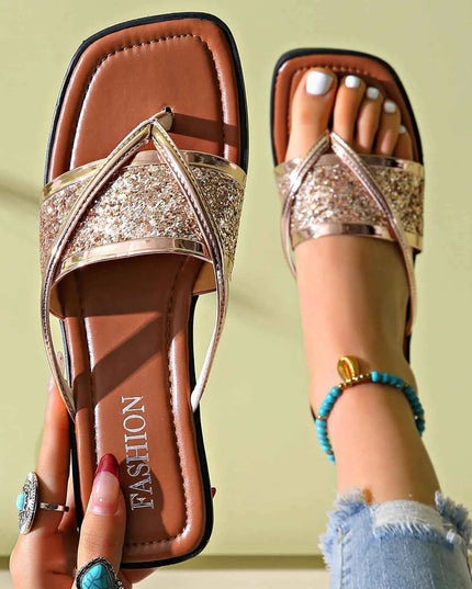 Glitter Cross-Strap Sandals