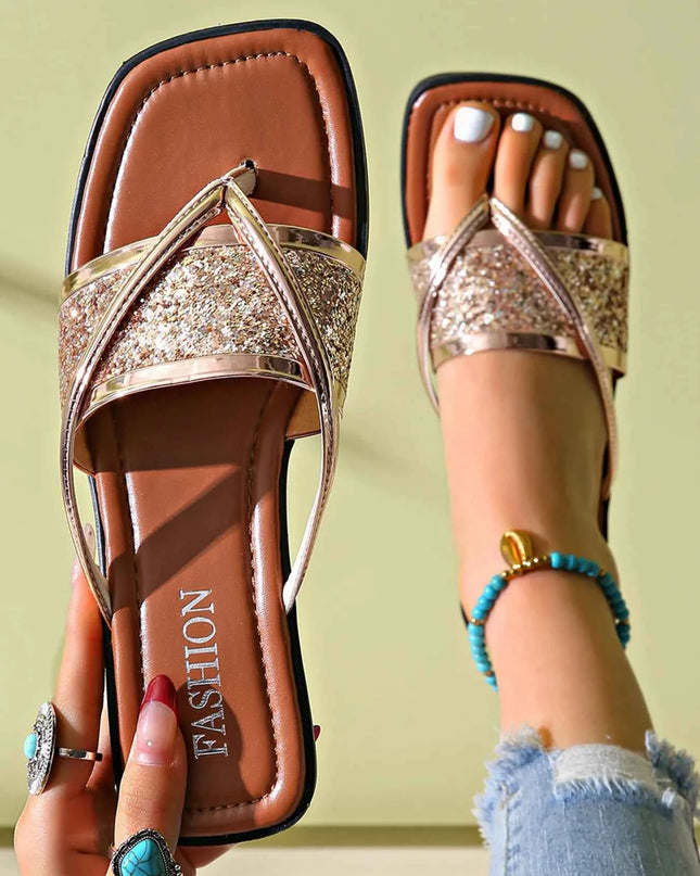 Glitter Cross-Strap Sandals