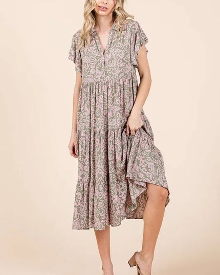 Mittoshop Abstract Print Ruffle Tier Midi Dress