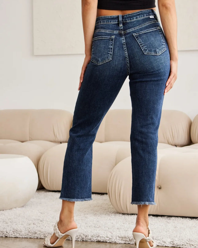 RFM Crop Dylan Full Size Tummy Control Distressed High Waist Raw Hem Jeans
