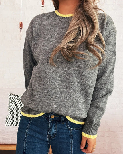Ribbed Contrast Trim Long Sleeve Sweater