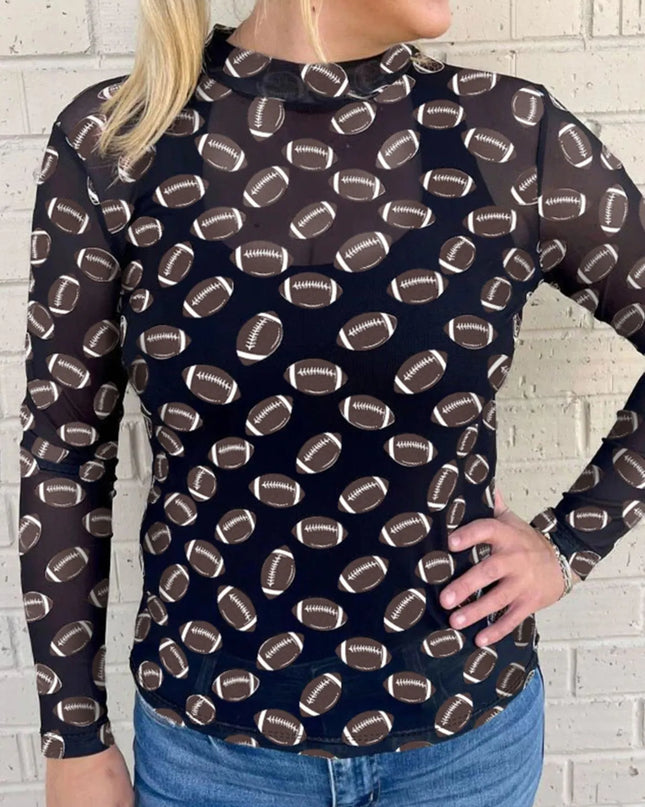 Game Day Football Print Long Sleeve T-Shirt