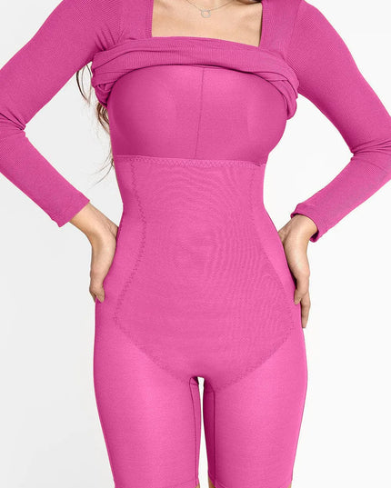 Basic Bae Full Size Built-In Shapewear Square Neck Long Sleeve Dress