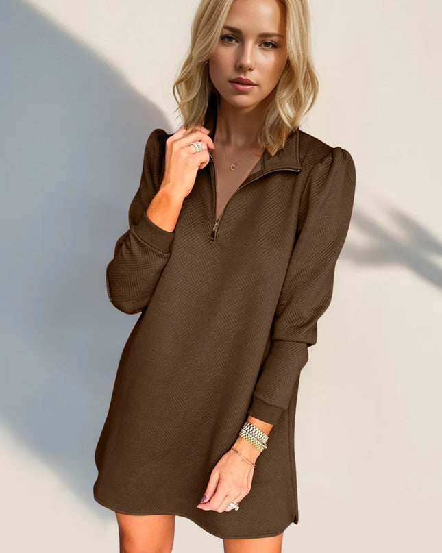 Double Take Textured Quarter Zip Long Sleeve Dress