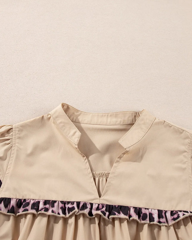 Leopard Frill Short Sleeve Blouse