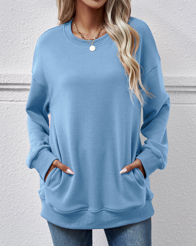 Dropped Shoulder Sweatshirt with Pockets Misty Blue
