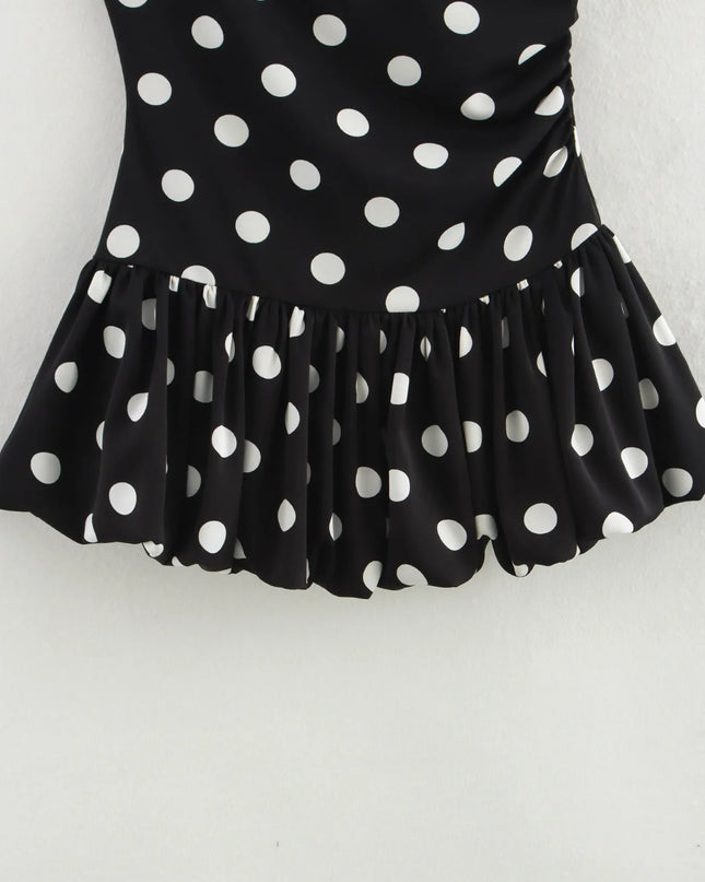One-Shoulder Polka Dot Mini Dress