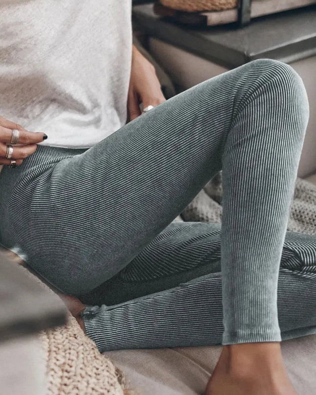Ribbed Elastic Waist Leggings Dark Gray