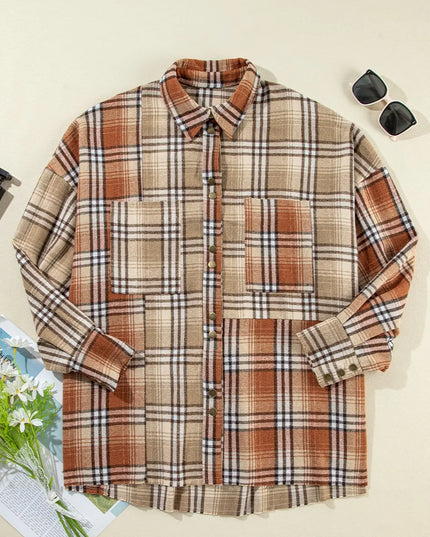 Plaid Snap Down Dropped Shoulder Shacket