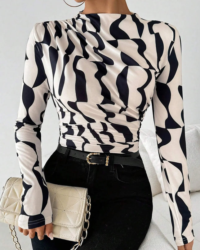 Printed Long Sleeve Blouse Apricot