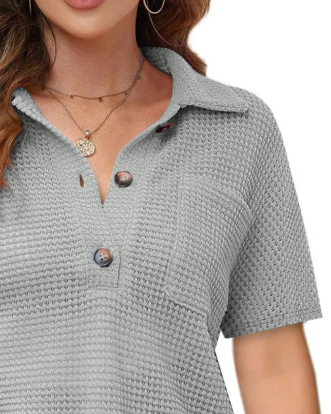 Waffle-Knit Short Sleeve Polo Shirt