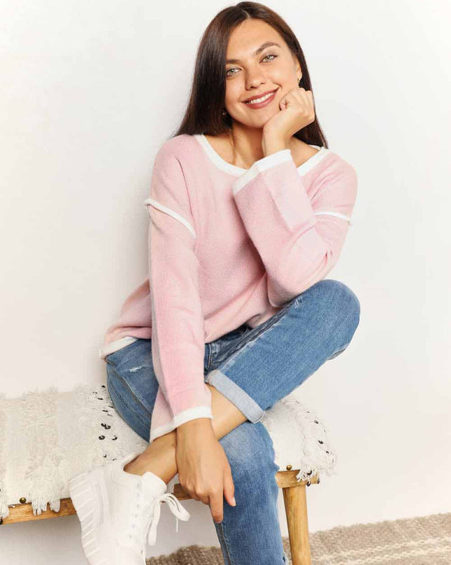 Angel Wings Contrast Detail Dropped Shoulder Knit Top