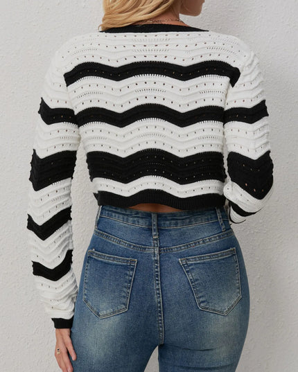 Striped Knit Button-Up Cropped Cardigan