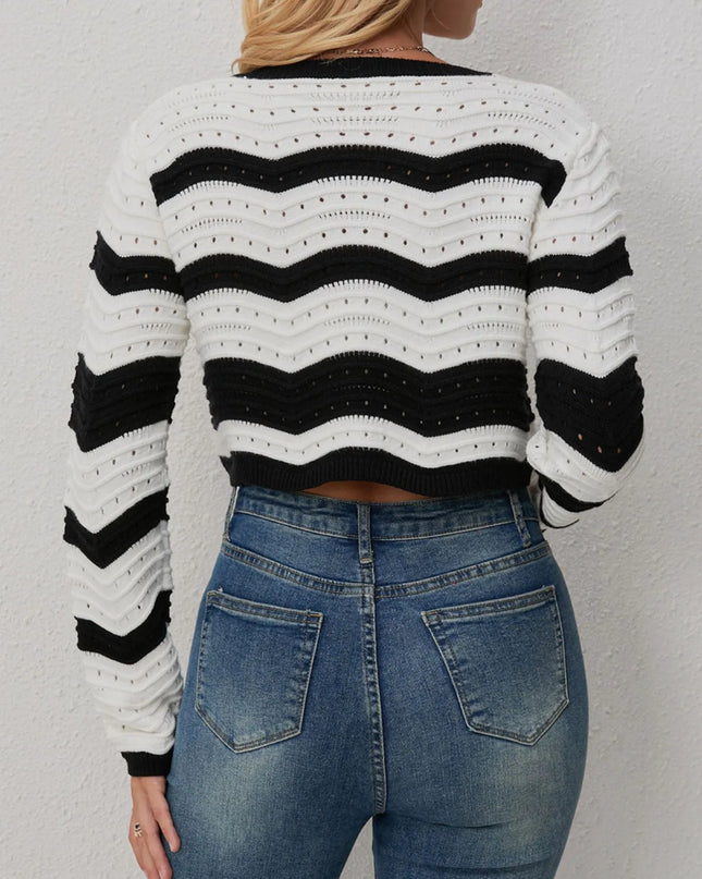 Striped Knit Button-Up Cropped Cardigan