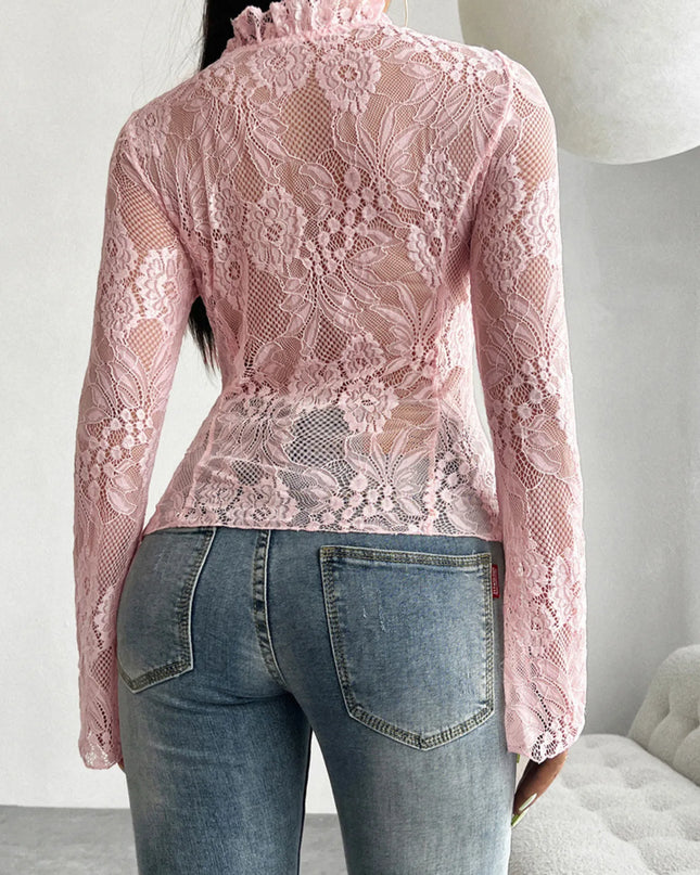 Tie Front Long Sleeve Lace Top
