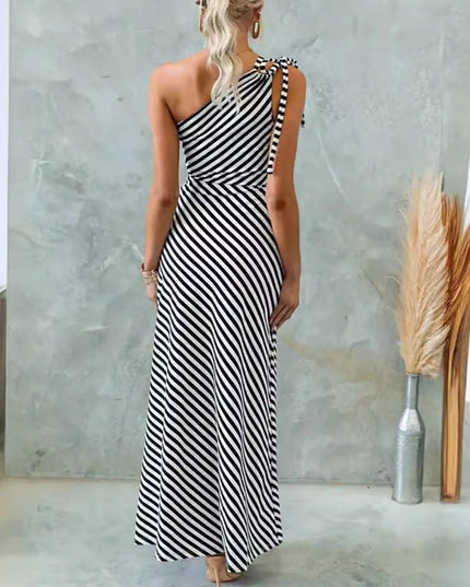 One Shoulder Striped Maxi Dress 