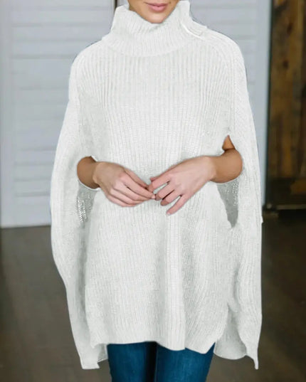 Turtleneck Slit Sweater White One Size