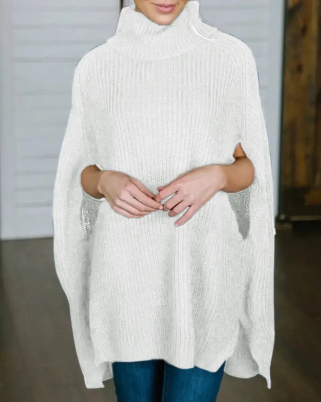 Turtleneck Slit Sweater White One Size