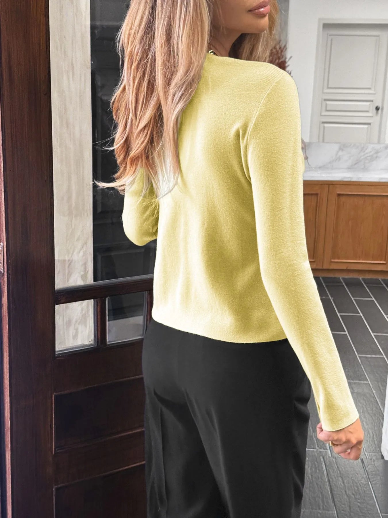 Button-Up Long Sleeve Knit Cardigan