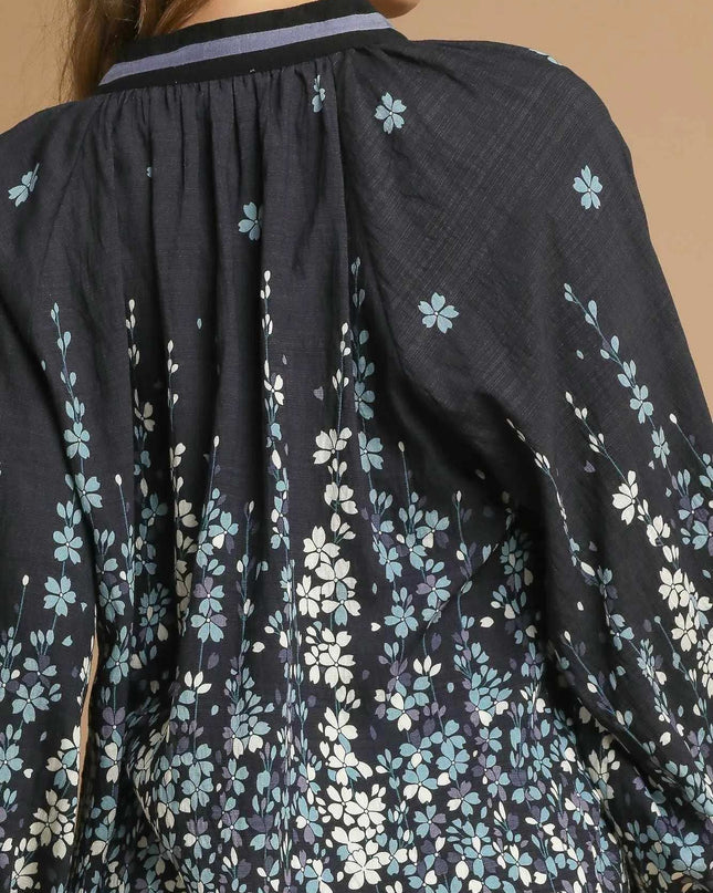 Umgee Full Size Floral Vine Print Blouse with Balloon Sleeves Plus Size