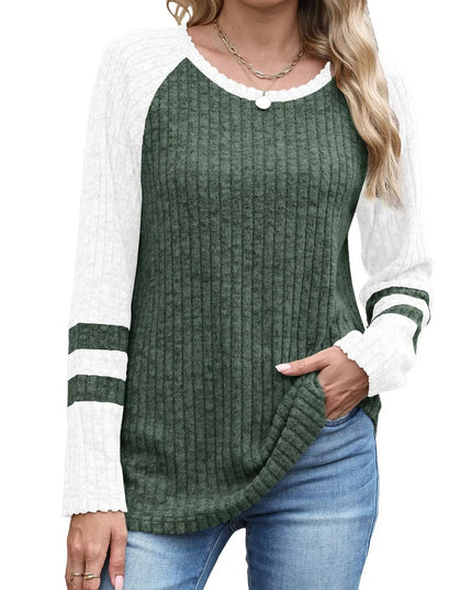 Ribbed Round Neck Raglan Sleeve Top