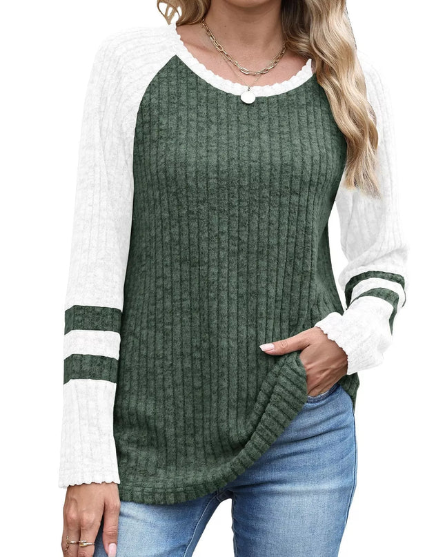 Ribbed Round Neck Raglan Sleeve Top