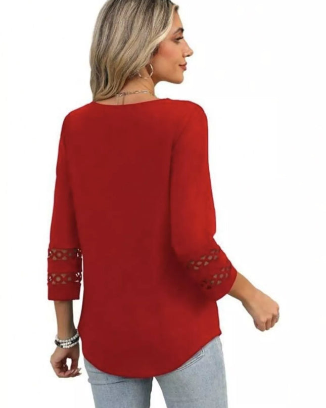 Full Size V-Neck 3/4 Sleeve T-Shirt Plus Size