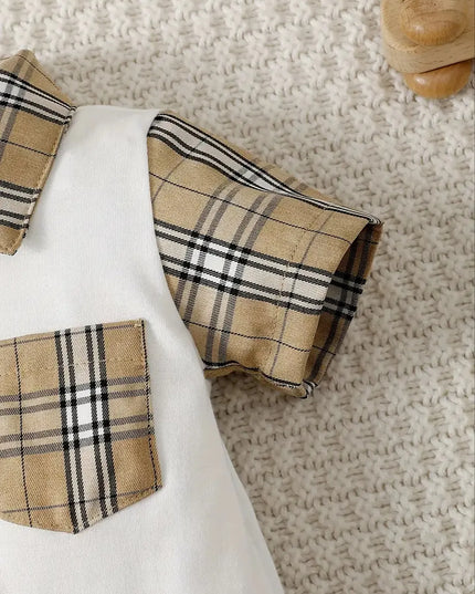 Children's Hat and Plaid Short Sleeve One-Piece Romper