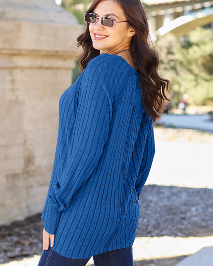 Basic Bae Full Size Ribbed Round Neck Long Sleeve Knit Top