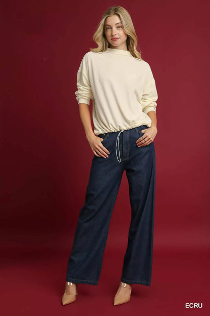 Umgee Ribbed Drawstring Hem Knit Top