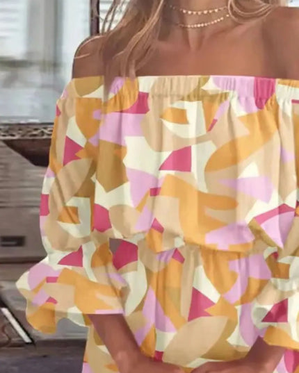 Full Size Floral Off-Shoulder Flounce Sleeve Mini Dress Plus Size 